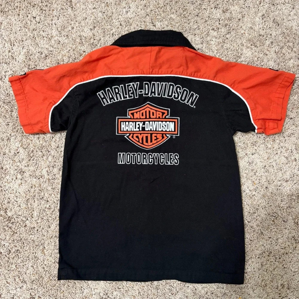 Harley-Davidson‎ Youth Button Front Racing Shirt Black Orange Size 7 Motorcycle